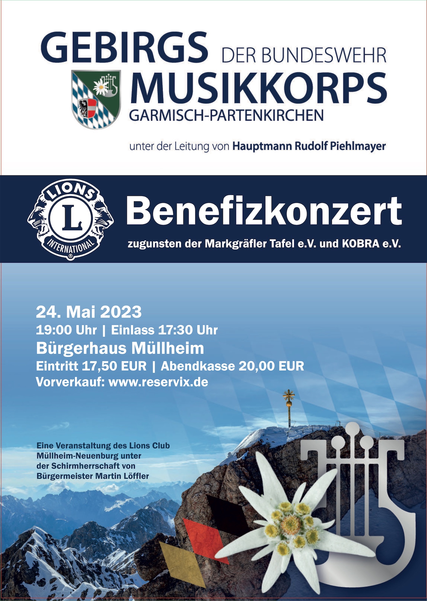 Plakat des Benefizkonzert des GEBIRGSMUSIKKORPS der BUNDESWEHR